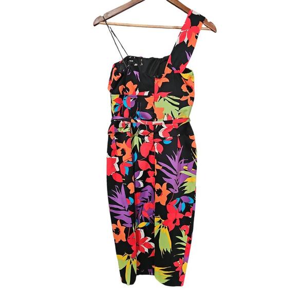 Cache One Shoulder Cocktail Dress Black Floral Size 8 - Picture 3 of 6